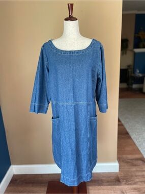 Vermont Country Store Denim Smock Dress Pockets Blue Size 1X #